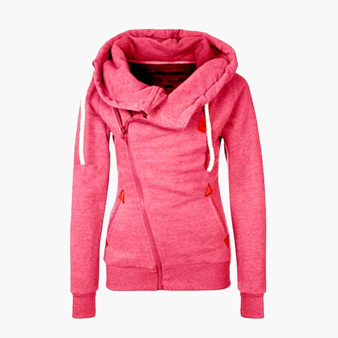 Sudadera con cremallera y capucha con cordón para mujer