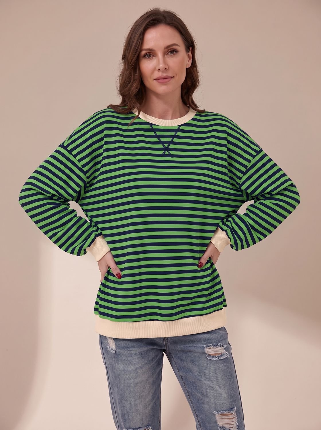 Sudadera de cuello redondo a rayas de estilo retro 'oversize' para mujer