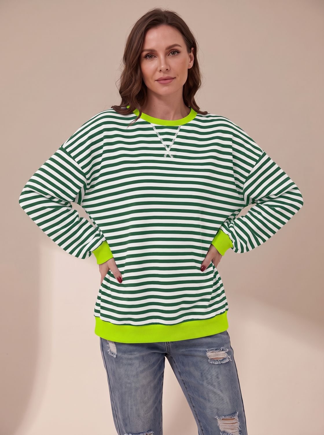 Sudadera de cuello redondo a rayas de estilo retro 'oversize' para mujer