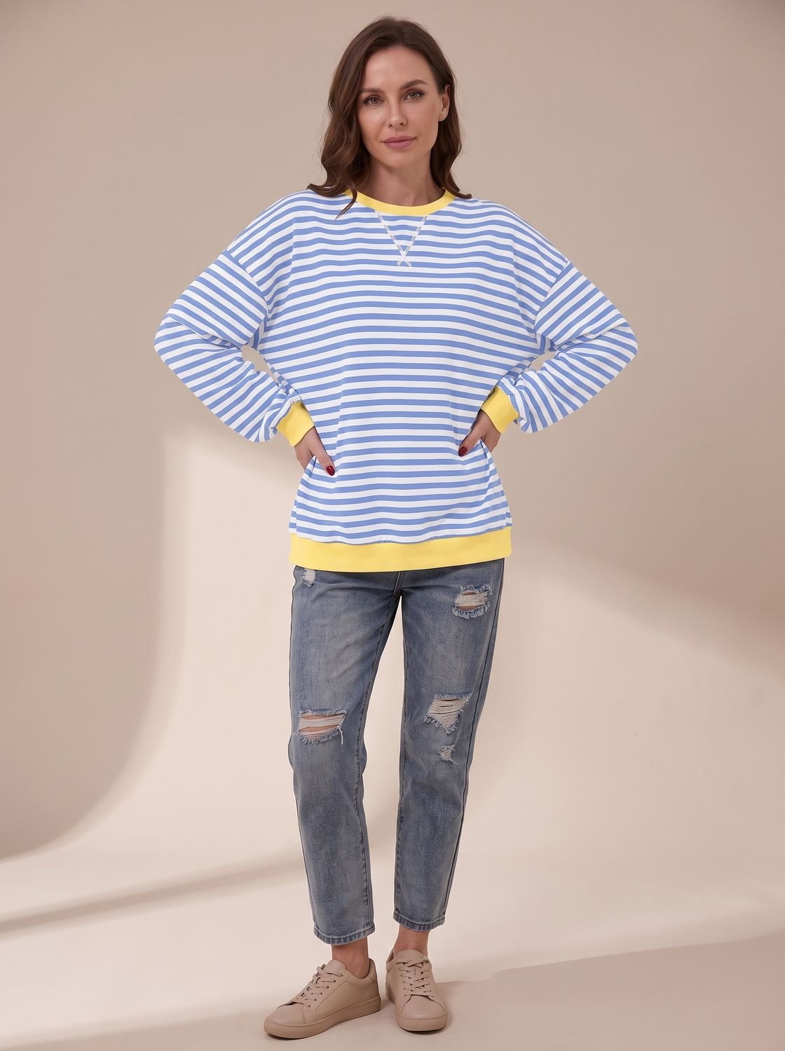 Sudadera de cuello redondo a rayas de estilo retro 'oversize' para mujer