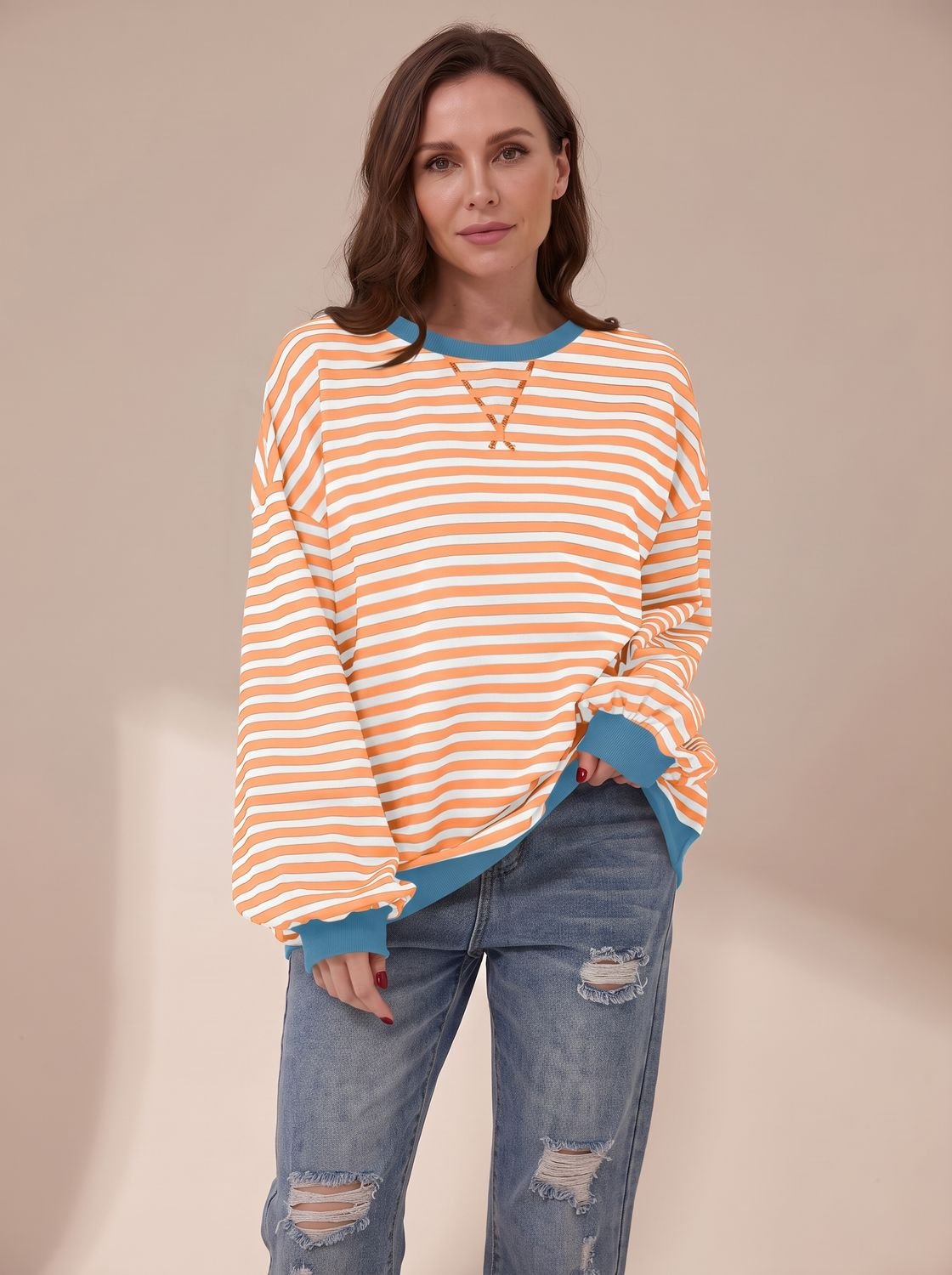 Sudadera de cuello redondo a rayas de estilo retro 'oversize' para mujer