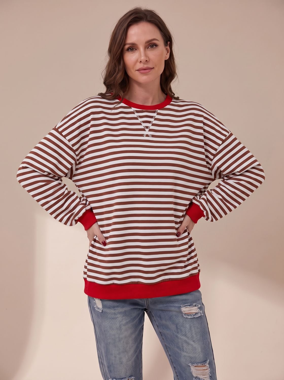 Sudadera de cuello redondo a rayas de estilo retro 'oversize' para mujer