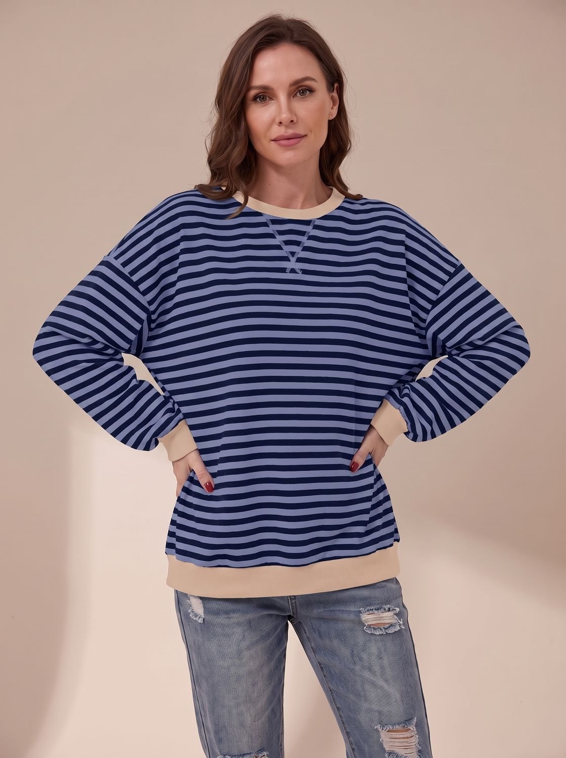 Sudadera de cuello redondo a rayas de estilo retro 'oversize' para mujer