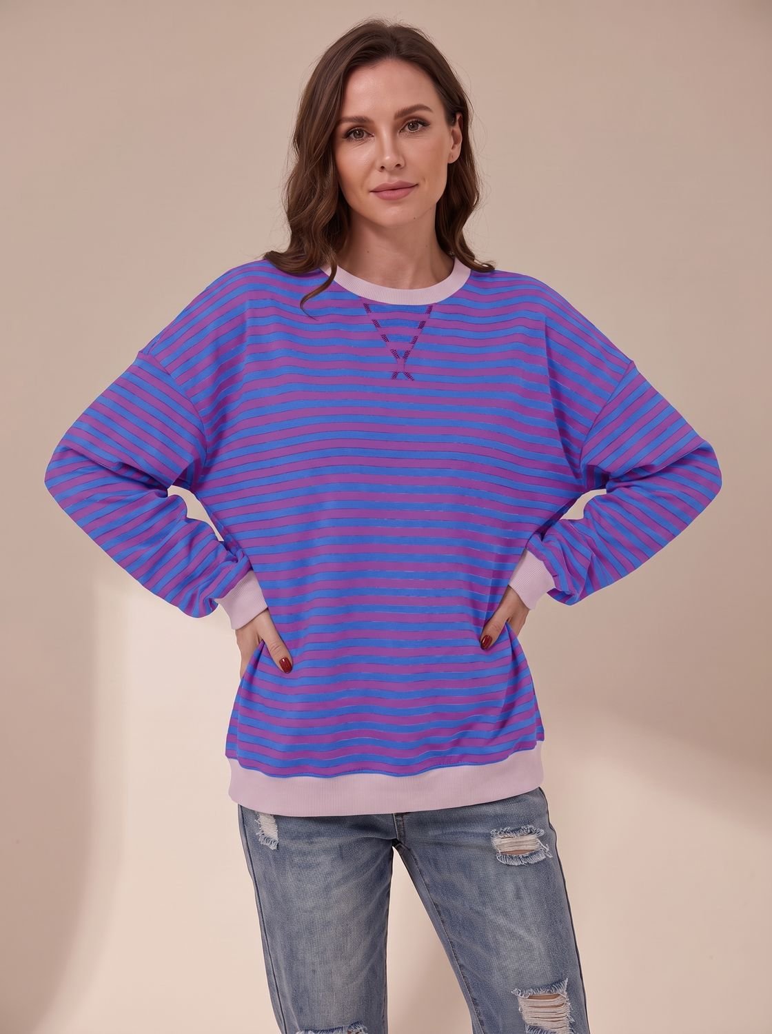 Sudadera de cuello redondo a rayas de estilo retro 'oversize' para mujer