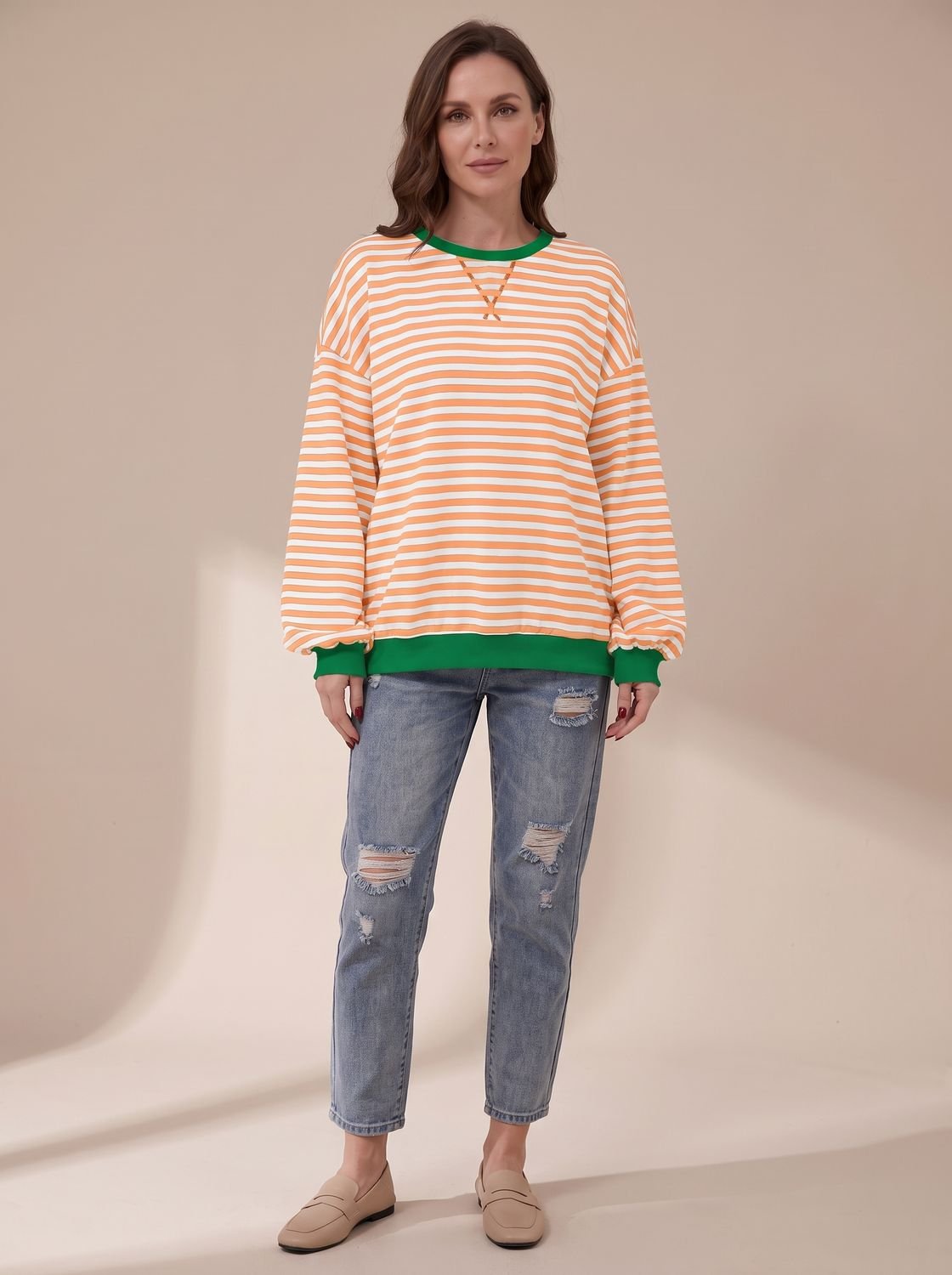 Sudadera de cuello redondo a rayas de estilo retro 'oversize' para mujer