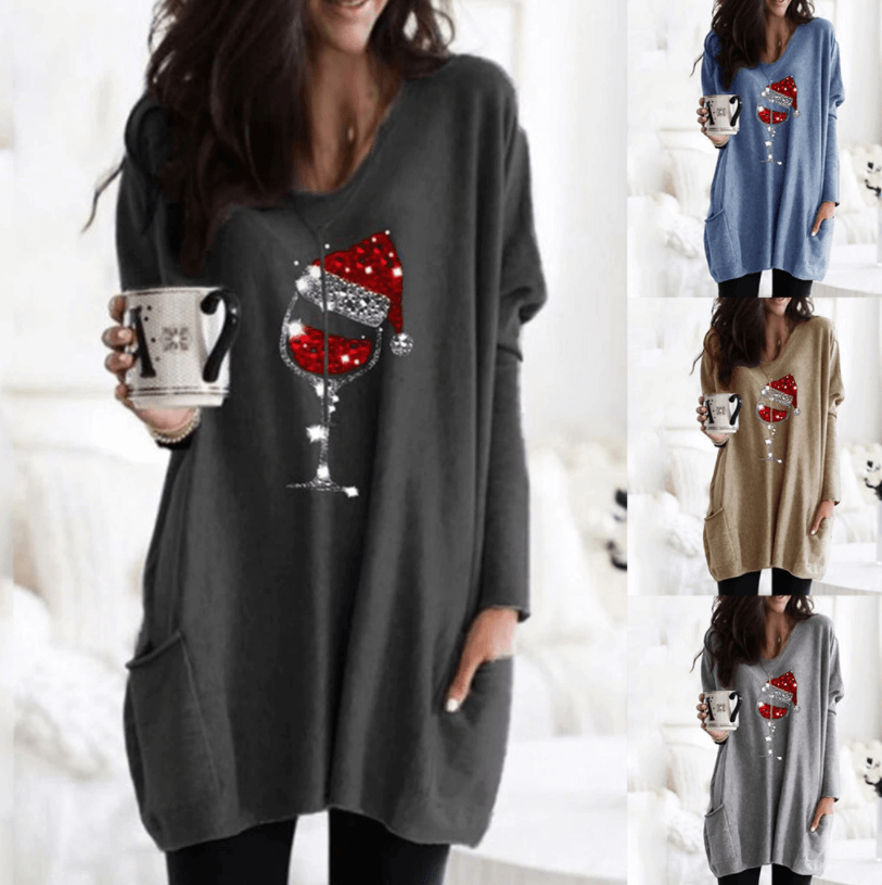 Sudadera de Vino y Sombrero de Navidad para Mujeres