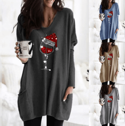 Sudadera de Vino y Sombrero de Navidad para Mujeres