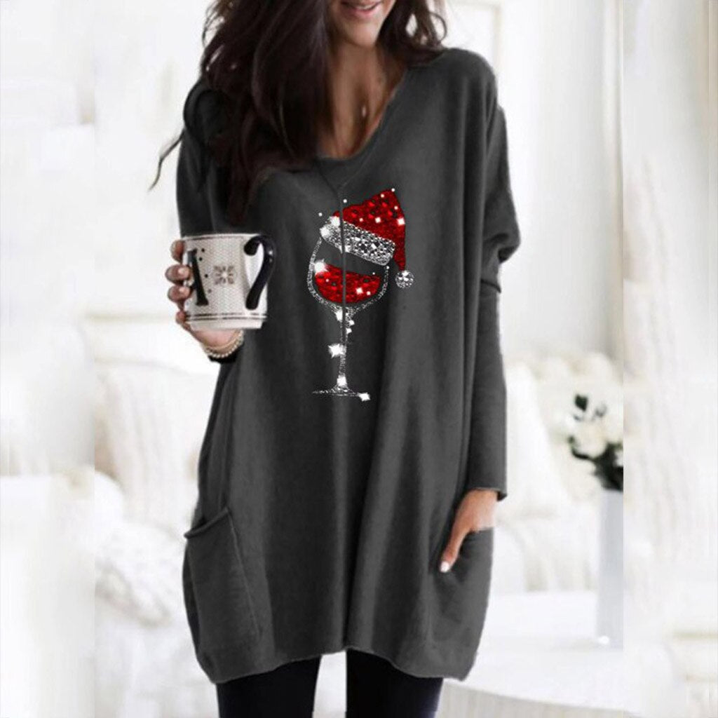 Sudadera de Vino y Sombrero de Navidad para Mujeres