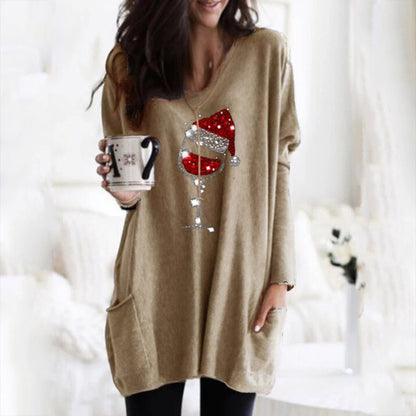 Sudadera de Vino y Sombrero de Navidad para Mujeres
