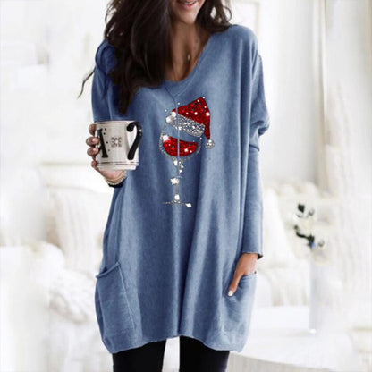 Sudadera de Vino y Sombrero de Navidad para Mujeres