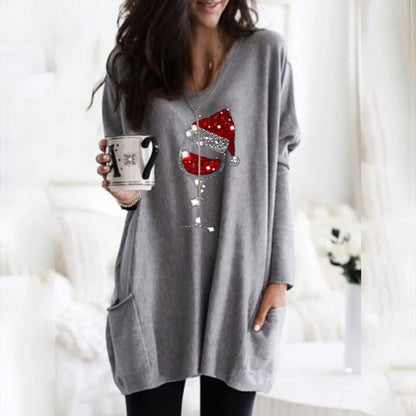 Sudadera de Vino y Sombrero de Navidad para Mujeres