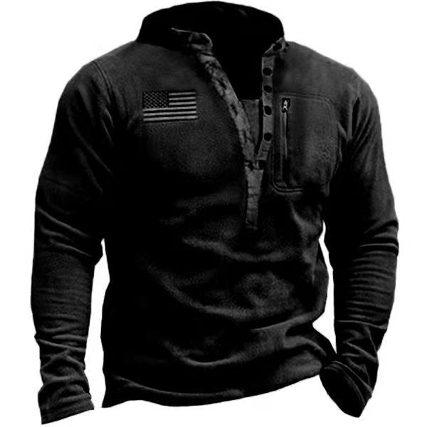 Sudadera henley térmica de forro polar nano para hombre con bolsillo en el pecho con cremallera y detalle de camuflaje