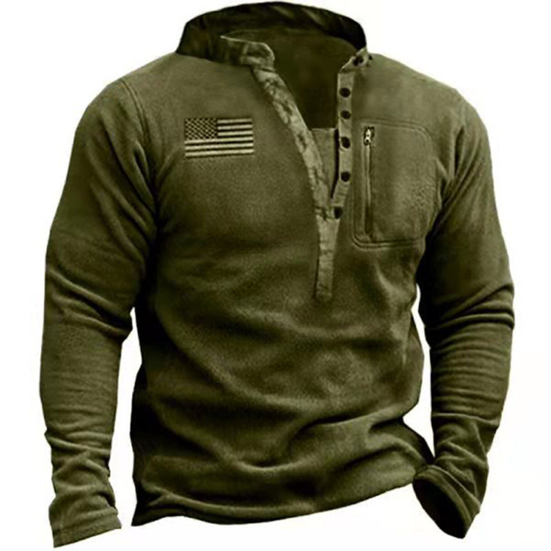 Sudadera henley térmica de forro polar nano para hombre con bolsillo en el pecho con cremallera y detalle de camuflaje