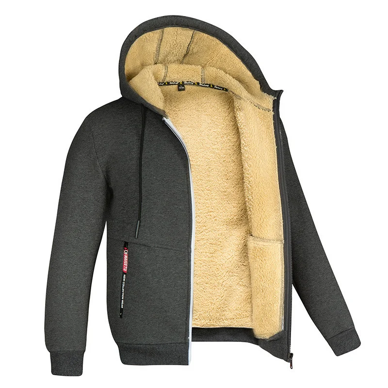 Sudadera polar cálida con capucha y forro de sherpa para hombre