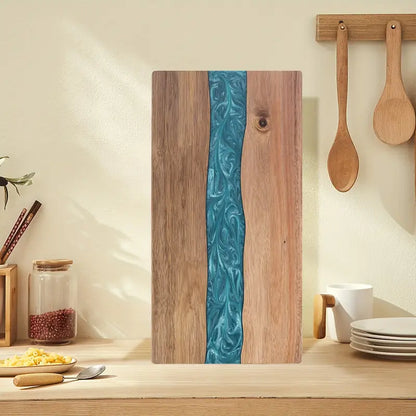 Tabla de Cortar con Río de Resina | Tabla de Charcutería y Queso de Madera de Acacia