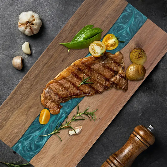 Tabla de Cortar con Río de Resina | Tabla de Charcutería y Queso de Madera de Acacia