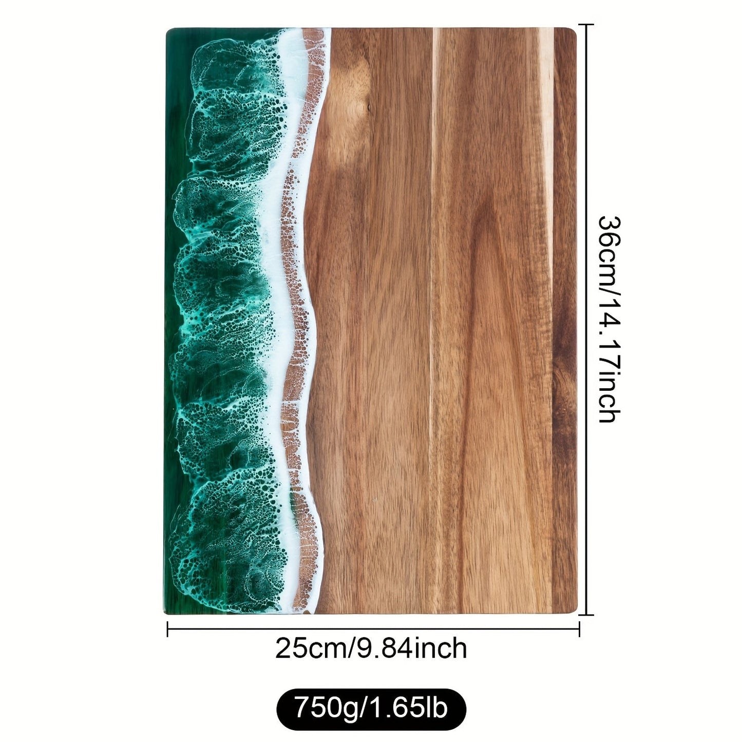Tabla de Cortar de Resina con Olas | Tabla de Quesos y Servir de Madera de Acacia Inspirada en el Océano