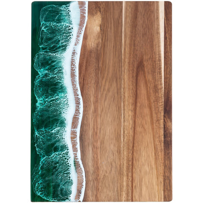 Tabla de Cortar de Resina con Olas | Tabla de Quesos y Servir de Madera de Acacia Inspirada en el Océano