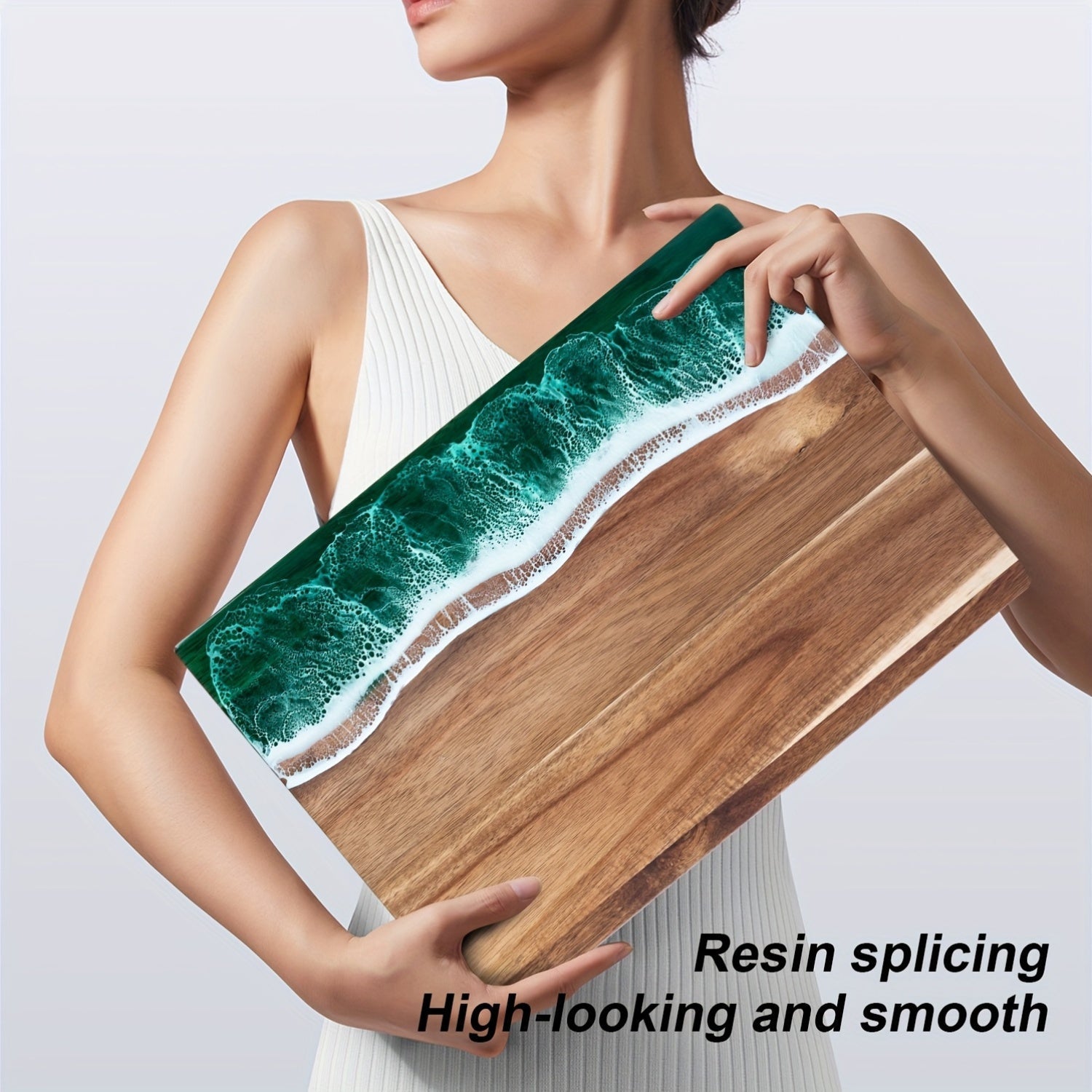 Tabla de Cortar de Resina con Olas | Tabla de Quesos y Servir de Madera de Acacia Inspirada en el Océano
