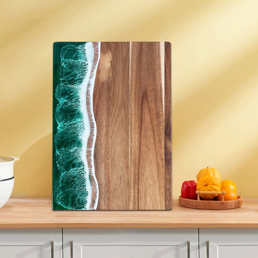 Tabla de Cortar de Resina con Olas | Tabla de Quesos y Servir de Madera de Acacia Inspirada en el Océano