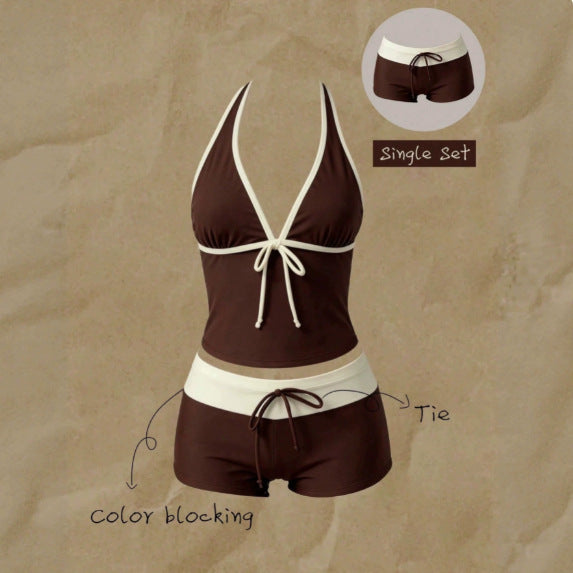 Tankini de lunares para mujer con cuello halter ajustable