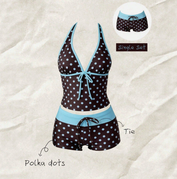 Tankini de lunares para mujer con cuello halter ajustable