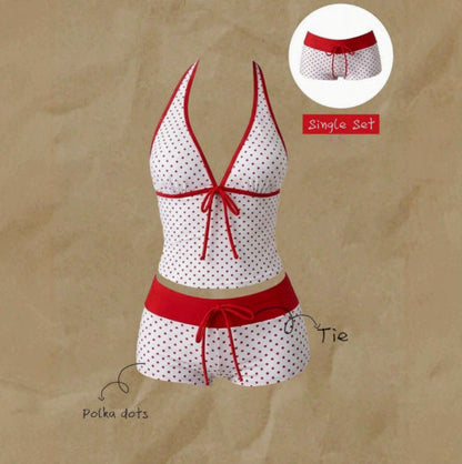 Tankini de lunares para mujer con cuello halter ajustable