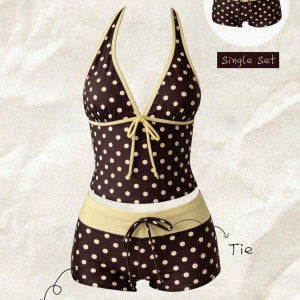 Tankini de lunares para mujer con cuello halter ajustable