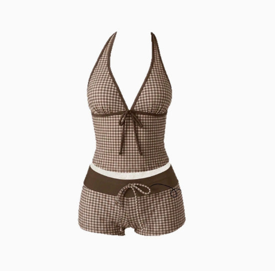 Tankini de lunares para mujer con cuello halter ajustable