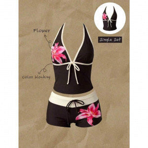 Tankini de lunares para mujer con cuello halter ajustable