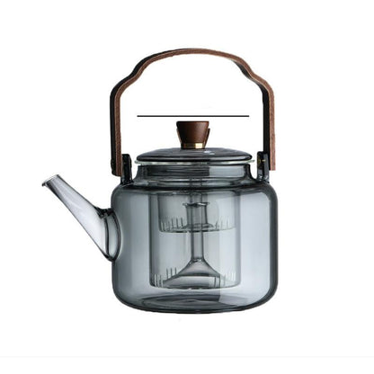 Tetera de Vidrio con Tapa de Madera y Filtro – 1.2 Litros, Vidrio Ahumado y Madera para una Elegante Experiencia de Té