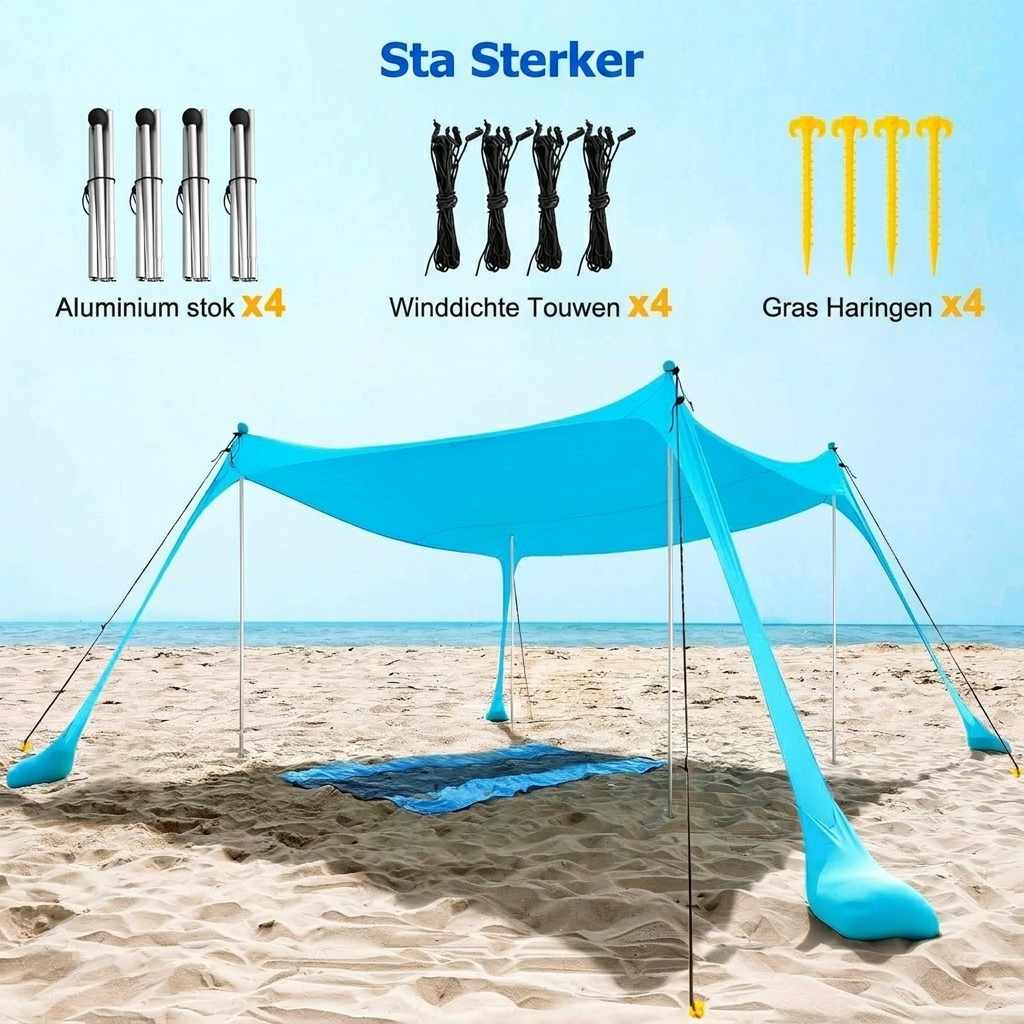 Tienda de Playa con Postes de Aluminio y Anclajes de Arena