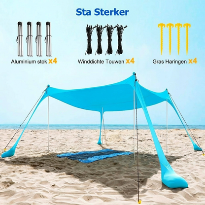 Tienda de Playa con Postes de Aluminio y Anclajes de Arena