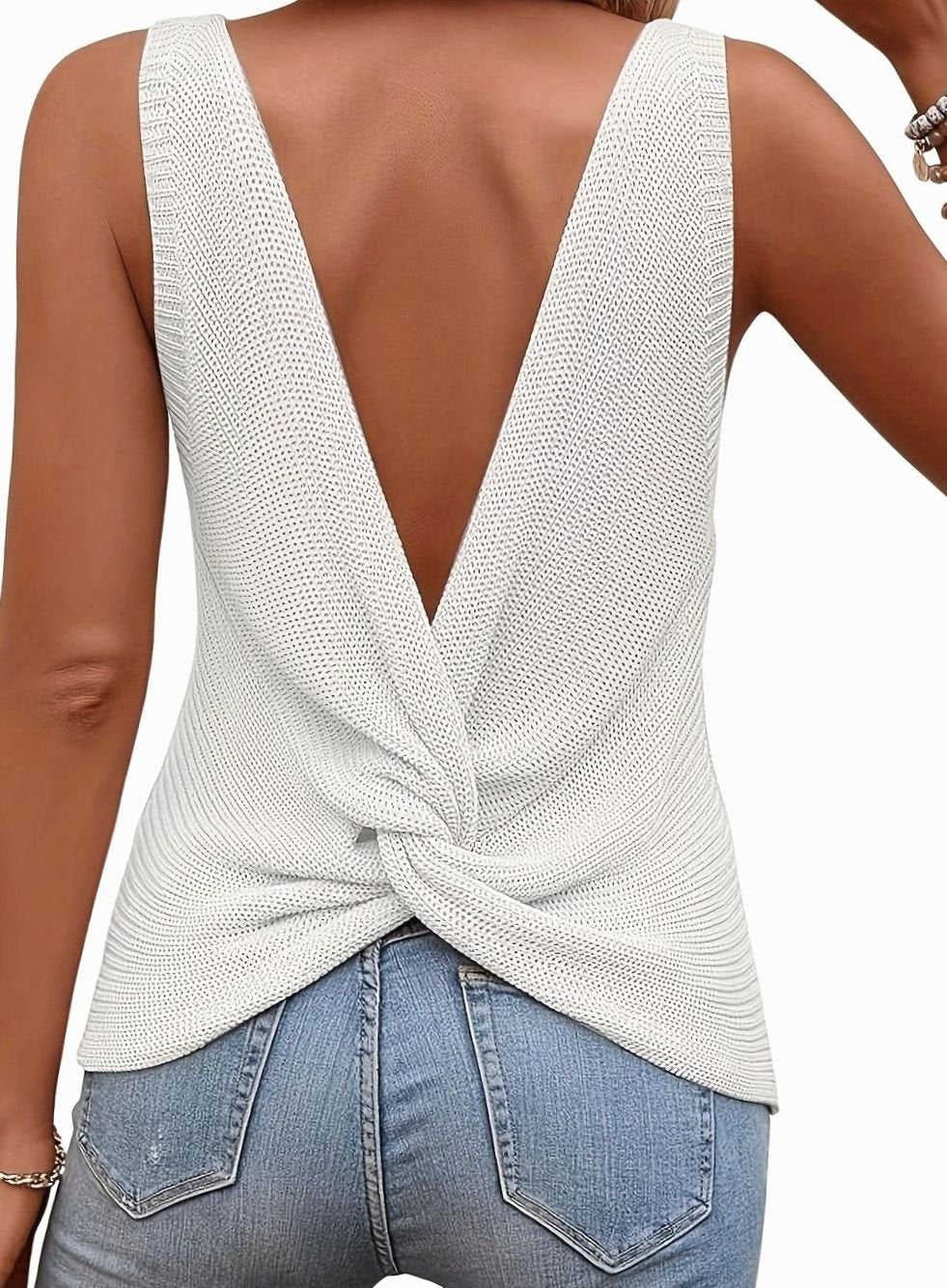 Top de punto sin mangas con escote en pico y corte holgado para mujer