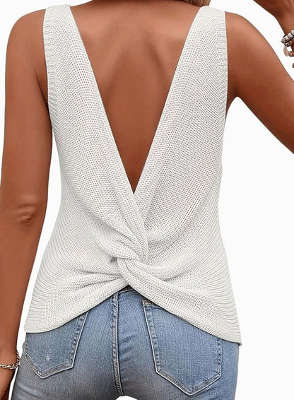 Top de punto sin mangas con escote en pico y corte holgado para mujer