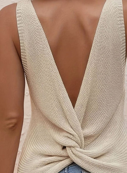 Top de punto sin mangas con escote en pico y corte holgado para mujer