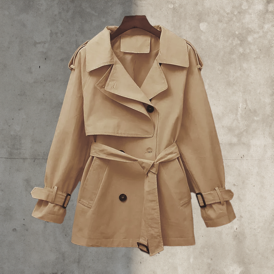 Trench con cinturón y doble abotonadura para mujer