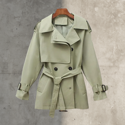 Trench con cinturón y doble abotonadura para mujer