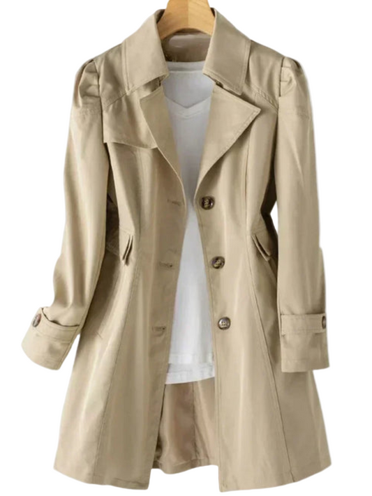 Trench de mujer beige con diseño moderno