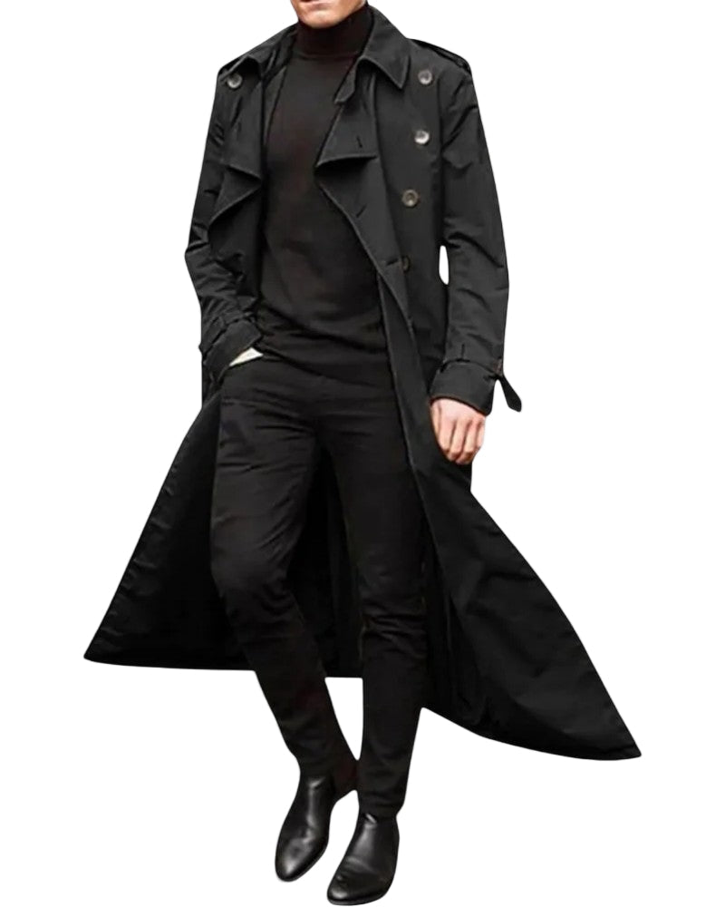 Trenchcoat largo cruzado para hombre de estilo moderno