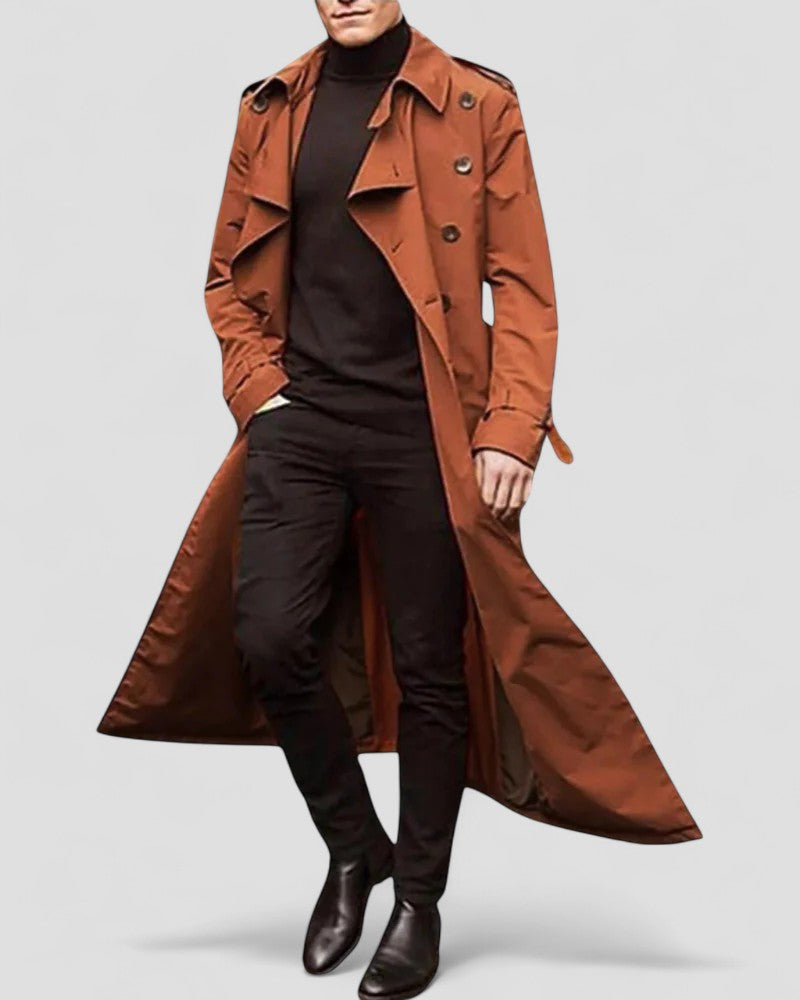Trenchcoat largo cruzado para hombre de estilo moderno