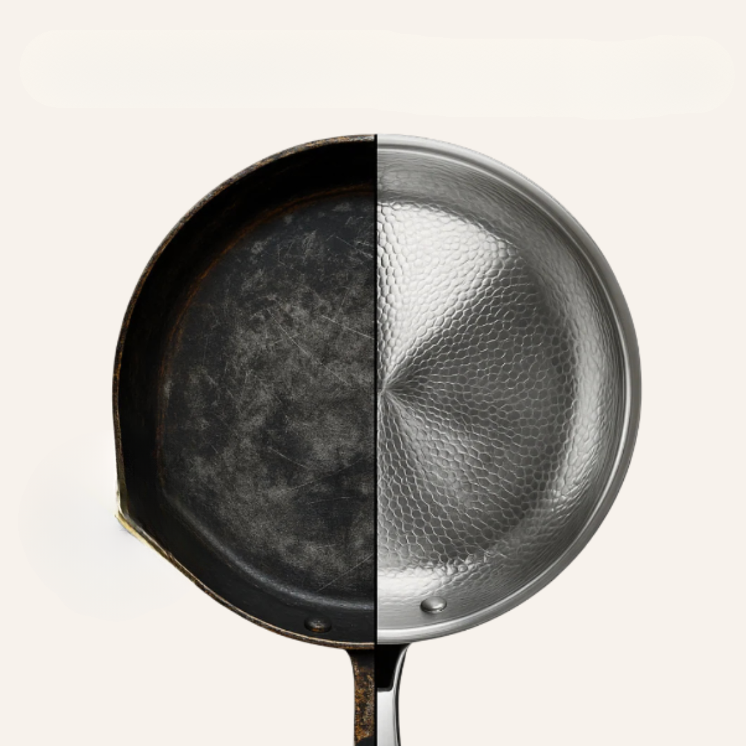 Utensilios de Cocina de Inducción Hechos de Titanio con Acabado Martillado – Utensilios de Cocina Duraderos y Elegantes en Plata Metálica