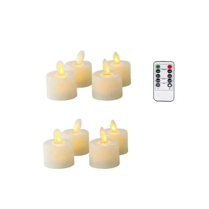 Velas de té LED sin llama de cera auténtica con efecto parpadeante, temporizador con mando y luz ambiental