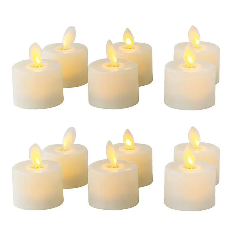 Velas de té LED sin llama de cera auténtica con efecto parpadeante, temporizador con mando y luz ambiental
