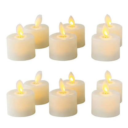 Velas de té LED sin llama de cera auténtica con efecto parpadeante, temporizador con mando y luz ambiental