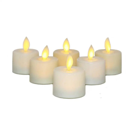 Velas de té LED sin llama de cera auténtica con efecto parpadeante, temporizador con mando y luz ambiental