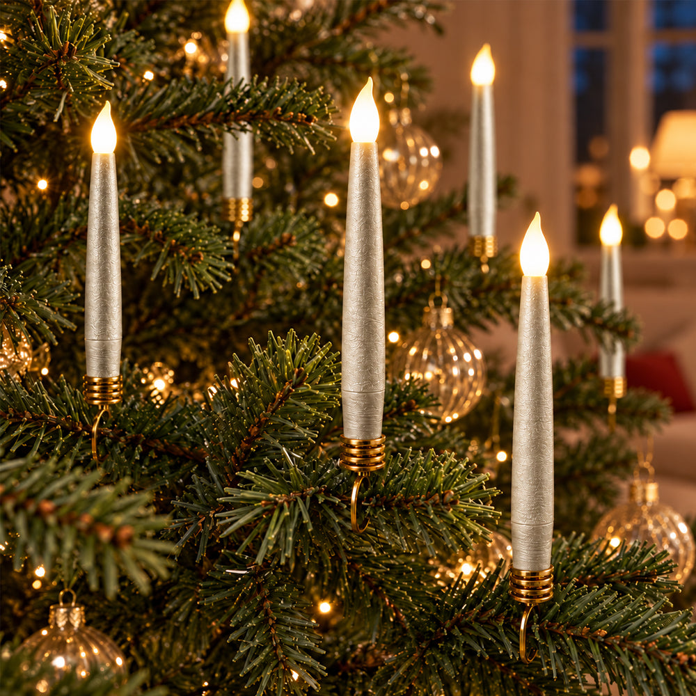 Velas LED para árbol de Navidad, 10 unidades, inalámbricas con mando a distancia y pinzas