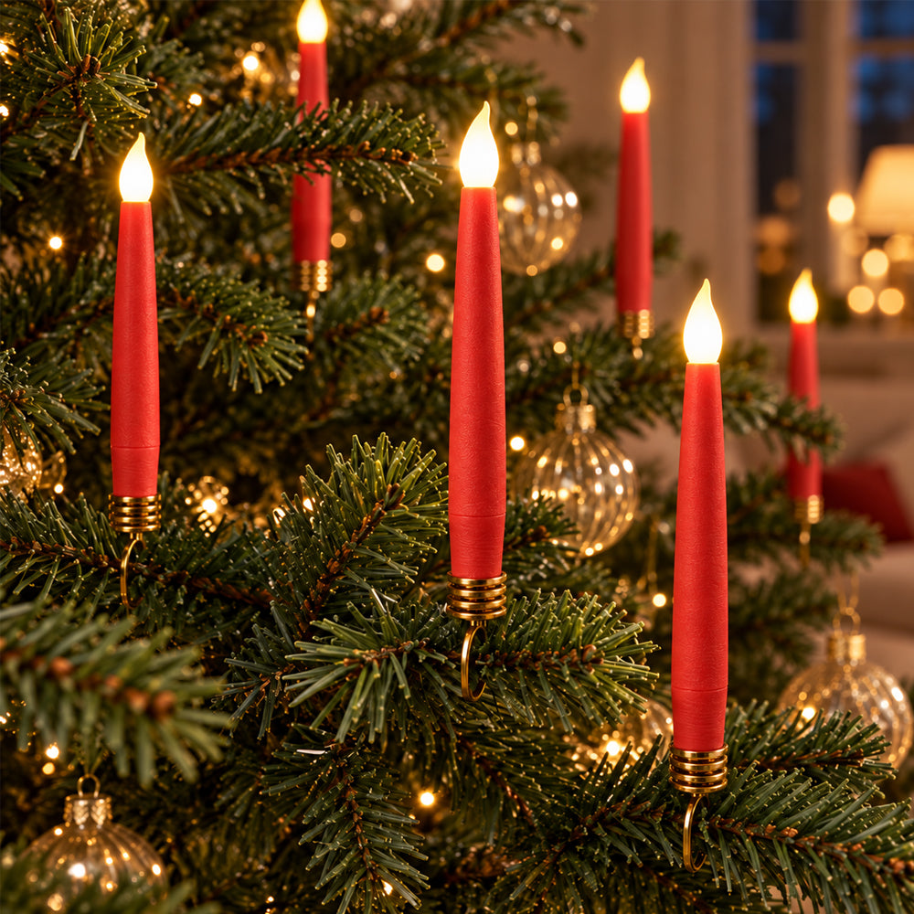 Velas LED para árbol de Navidad, 10 unidades, inalámbricas con mando a distancia y pinzas
