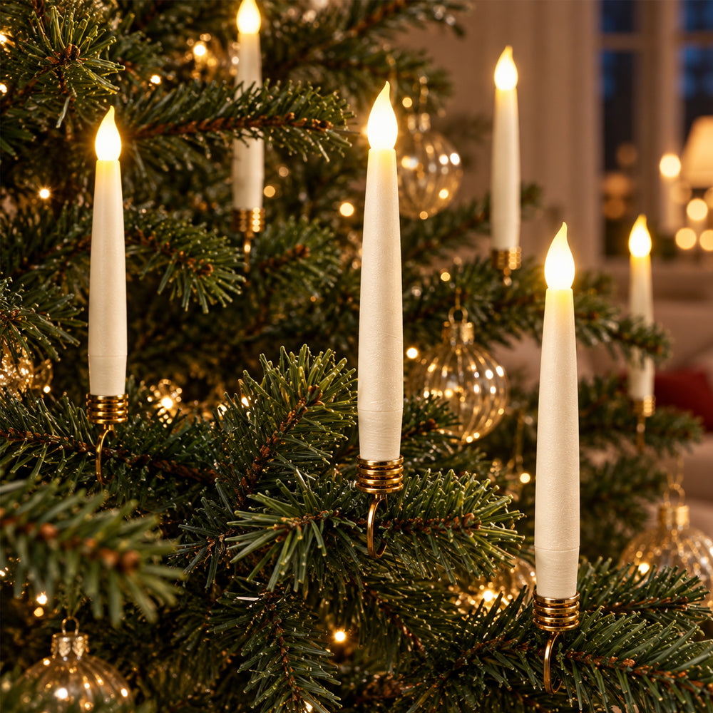 Velas LED para árbol de Navidad, 10 unidades, inalámbricas con mando a distancia y pinzas