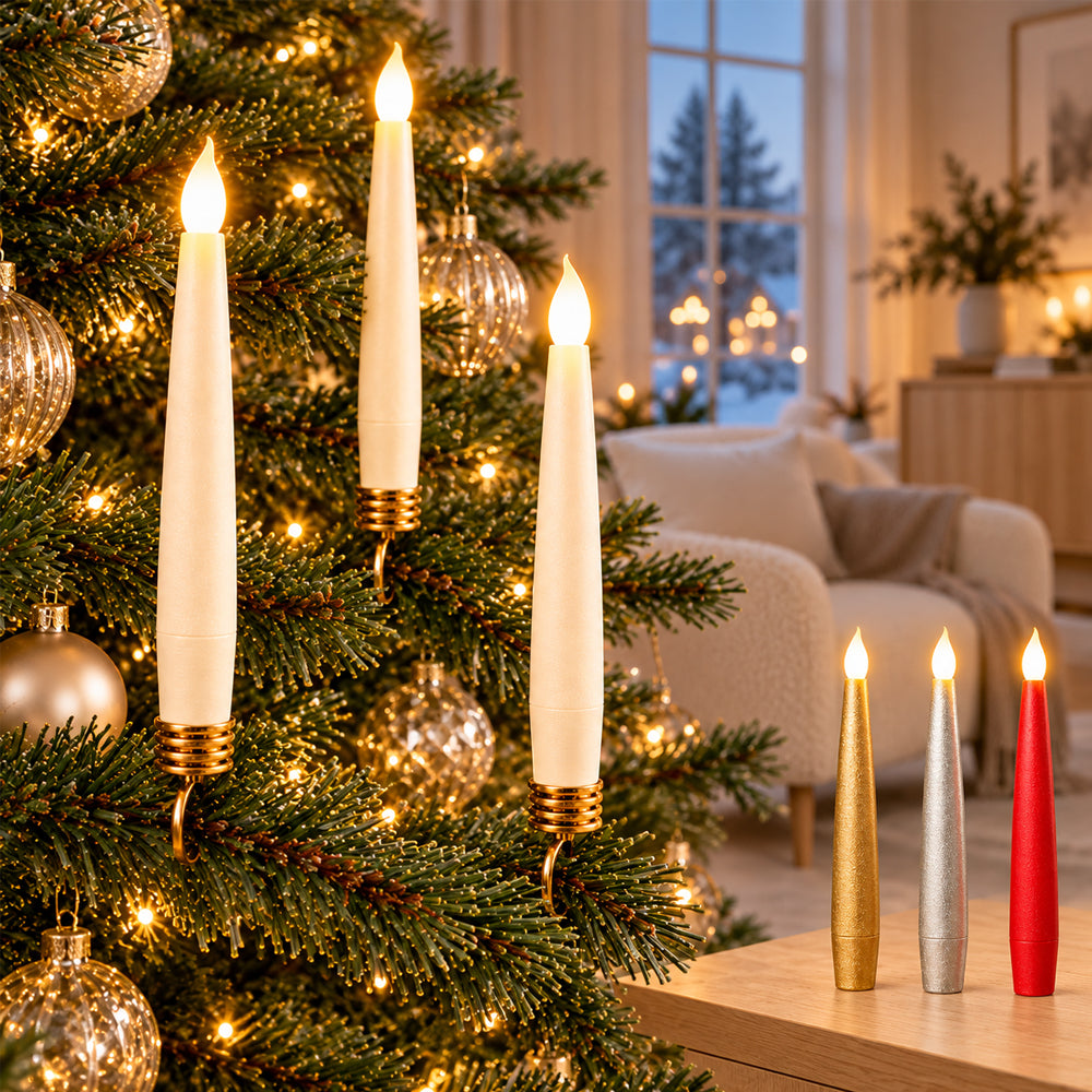 Velas LED para árbol de Navidad, 10 unidades, inalámbricas con mando a distancia y pinzas